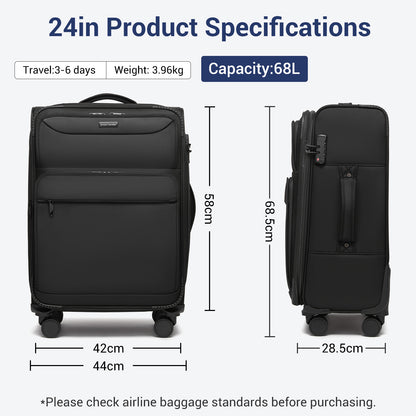 British Traveller KSB2582 Mid-Size Luggage in Black (68.5x44x28.5cm) - Expandable Softshell Suitcase with TSA Lock, Silent Spinner Wheels & Laptop Compartment