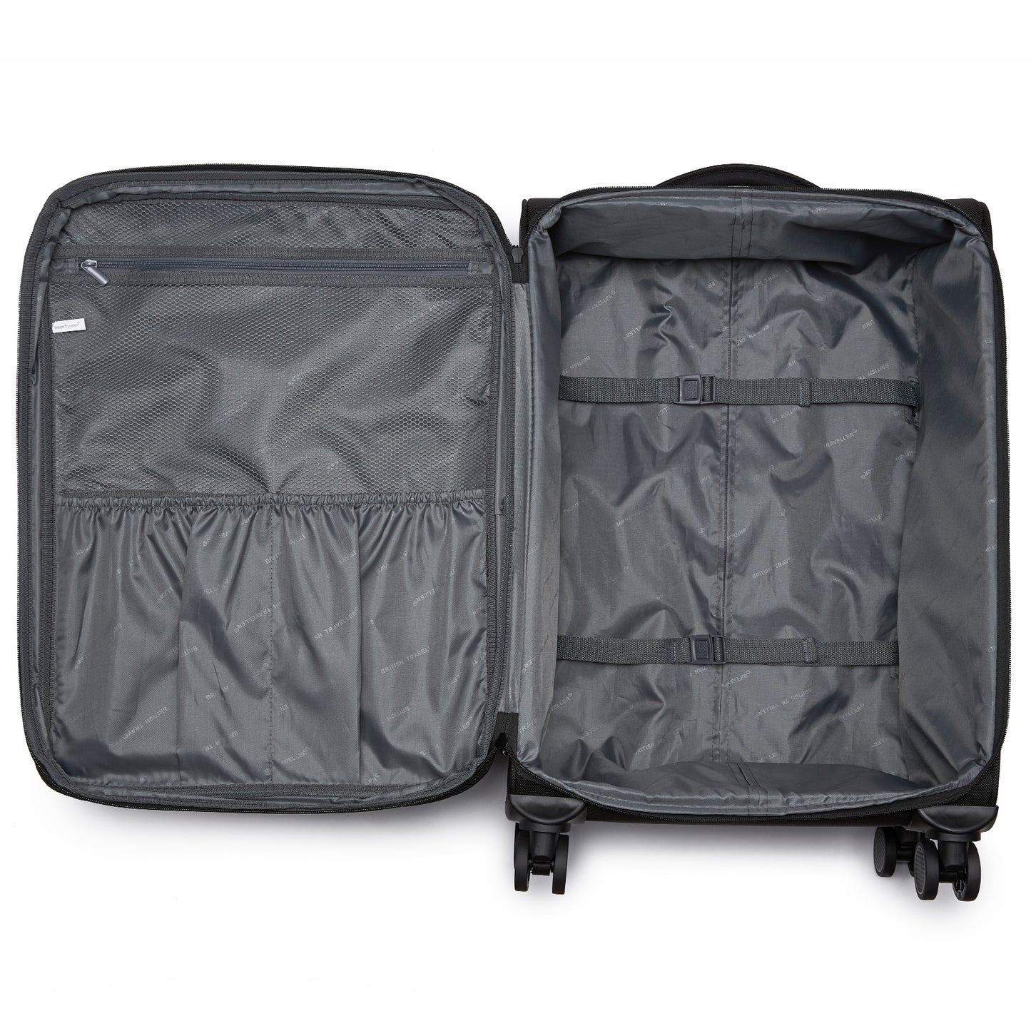 British Traveller KSB2582 Mid-Size Luggage in Black (68.5x44x28.5cm) - Expandable Softshell Suitcase with TSA Lock, Silent Spinner Wheels & Laptop Compartment
