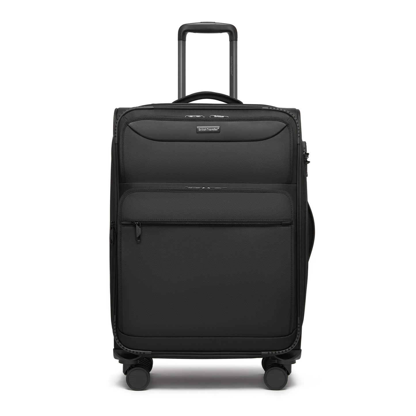 British Traveller KSB2582 Mid-Size Luggage in Black (68.5x44x28.5cm) - Expandable Softshell Suitcase with TSA Lock, Silent Spinner Wheels & Laptop Compartment