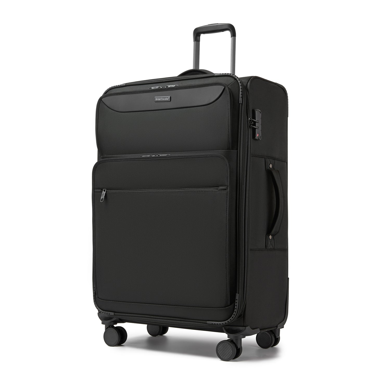 British Traveller KSB2582 Large Luggage in Black (79.5x49x32.5cm) - Expandable Softshell Suitcase with TSA Lock, Silent Spinner Wheels & Laptop Compartment