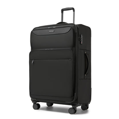 British Traveller KSB2582 Large Luggage in Black (79.5x49x32.5cm) - Expandable Softshell Suitcase with TSA Lock, Silent Spinner Wheels & Laptop Compartment