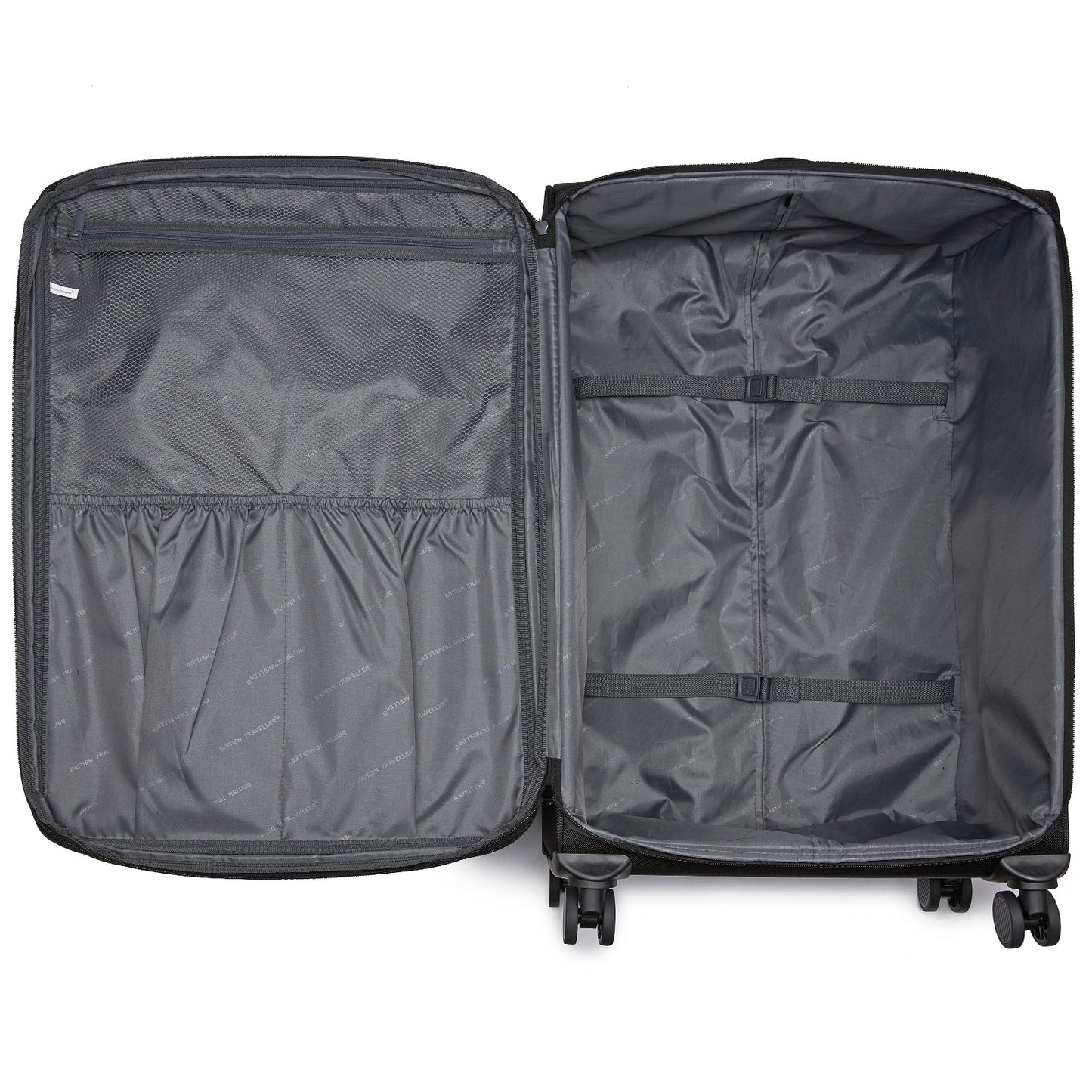 British Traveller KSB2582 Large Luggage in Black (79.5x49x32.5cm) - Expandable Softshell Suitcase with TSA Lock, Silent Spinner Wheels & Laptop Compartment