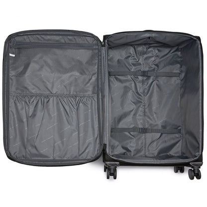 British Traveller KSB2582 Large Luggage in Black (79.5x49x32.5cm) - Expandable Softshell Suitcase with TSA Lock, Silent Spinner Wheels & Laptop Compartment