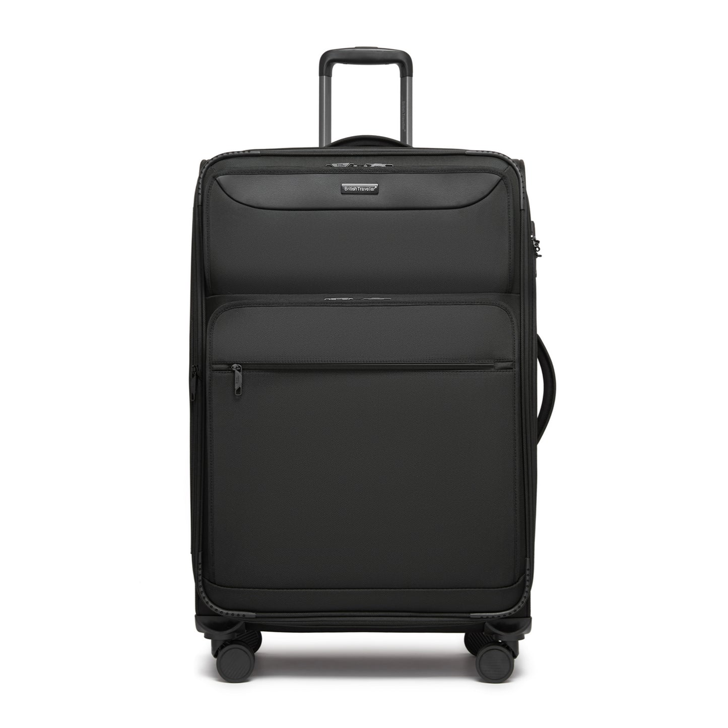 British Traveller KSB2582 Large Luggage in Black (79.5x49x32.5cm) - Expandable Softshell Suitcase with TSA Lock, Silent Spinner Wheels & Laptop Compartment