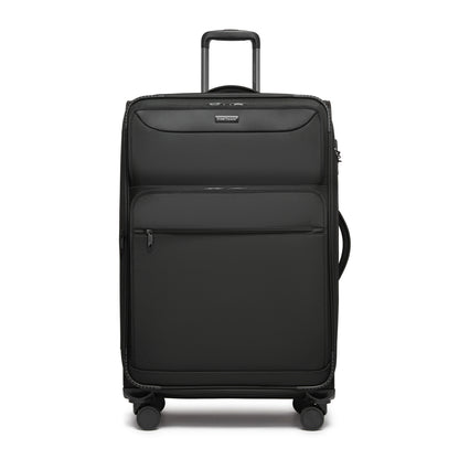 British Traveller KSB2582 Large Luggage in Black (79.5x49x32.5cm) - Expandable Softshell Suitcase with TSA Lock, Silent Spinner Wheels & Laptop Compartment