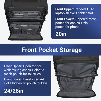 British Traveller KSB2582 3-Piece Luggage Set in Black - Durable Softshell Suitcase Set with a Laptop Compartment