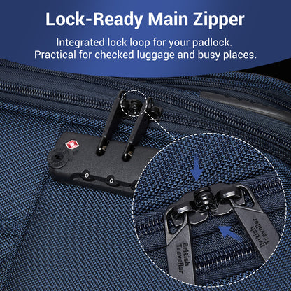British Traveller KSB2582 Cabin Luggage in Navy (57.5x37.5x25.5cm) - Softshell Cabin Suitcase with Front Laptop Compartment, TSA Lock & Silent Spinner Wheels