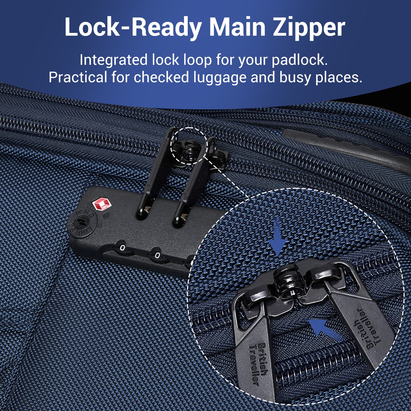 British Traveller KSB2582 Large Luggage in Navy (79.5x49x32.5cm) - Expandable Softshell Suitcase with TSA Lock, Silent Spinner Wheels & Laptop Compartment