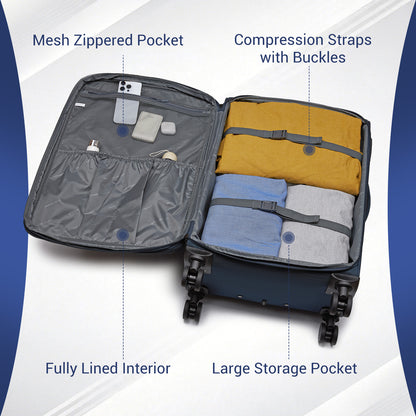 British Traveller KSB2582 3-Piece Luggage Set in Navy - Durable Softshell Suitcase Set with a Laptop Compartment