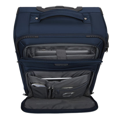 British Traveller KSB2582 Cabin Luggage in Navy (57.5x37.5x25.5cm) - Softshell Cabin Suitcase with Front Laptop Compartment, TSA Lock & Silent Spinner Wheels