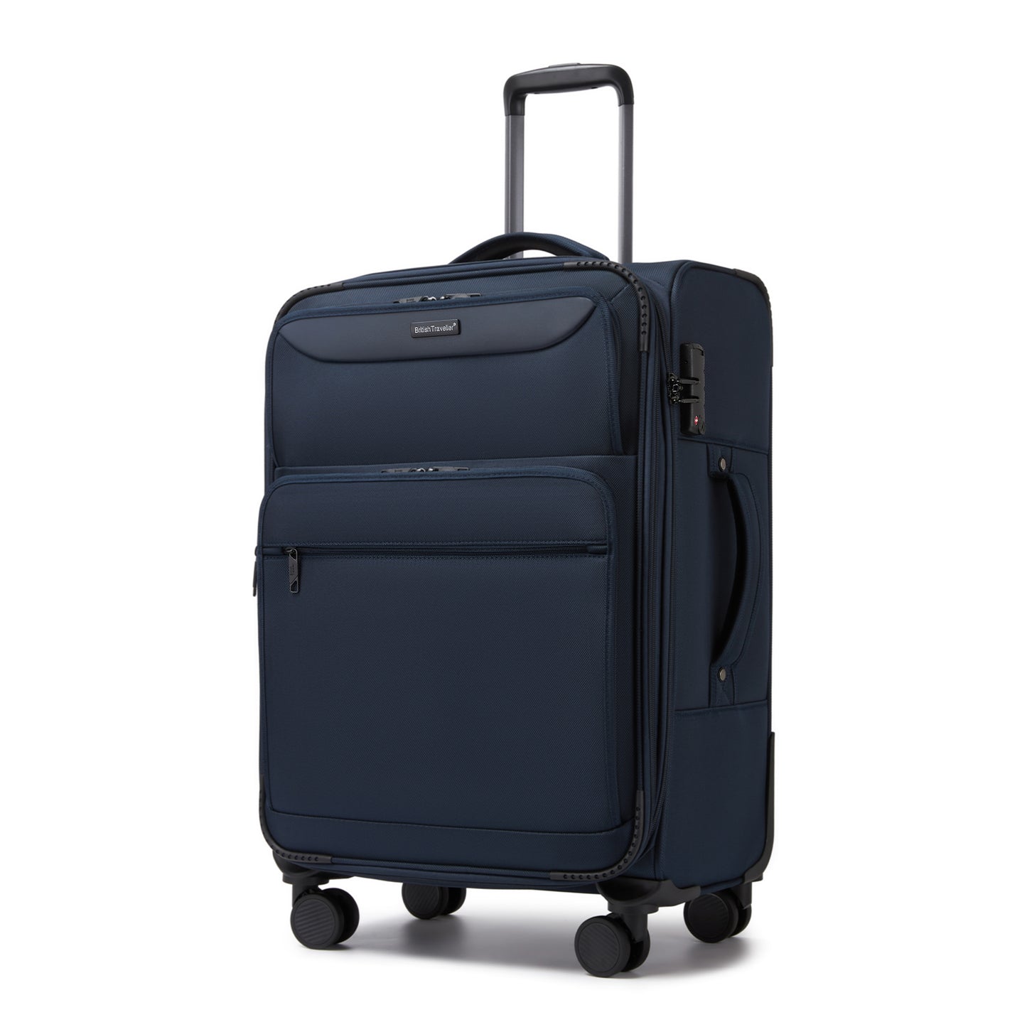 British Traveller KSB2582 Mid-Size Luggage in Navy (68.5x44x28.5cm) - Expandable Softshell Suitcase with TSA Lock, Silent Spinner Wheels & Laptop Compartment
