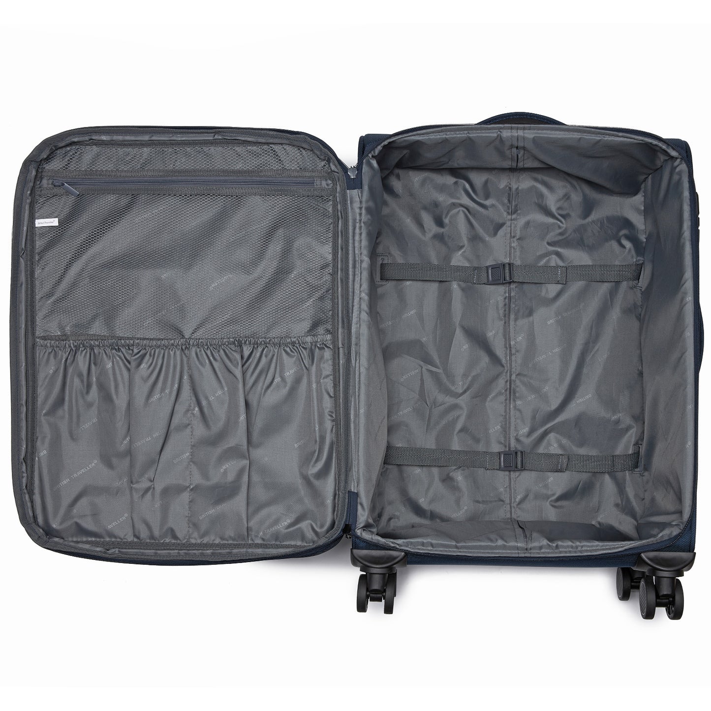 British Traveller KSB2582 Mid-Size Luggage in Navy (68.5x44x28.5cm) - Expandable Softshell Suitcase with TSA Lock, Silent Spinner Wheels & Laptop Compartment