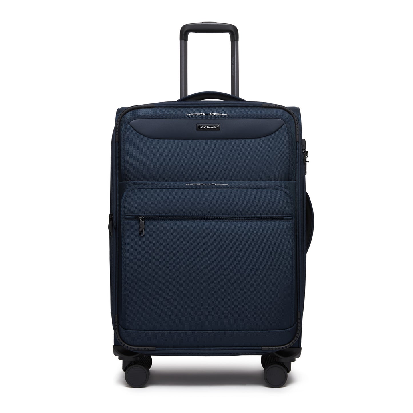 British Traveller KSB2582 Mid-Size Luggage in Navy (68.5x44x28.5cm) - Expandable Softshell Suitcase with TSA Lock, Silent Spinner Wheels & Laptop Compartment