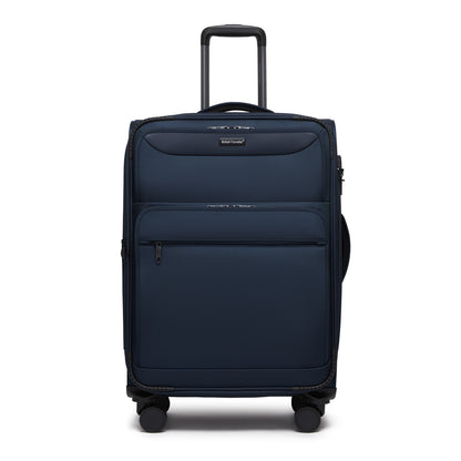 British Traveller KSB2582 Mid-Size Luggage in Navy (68.5x44x28.5cm) - Expandable Softshell Suitcase with TSA Lock, Silent Spinner Wheels & Laptop Compartment