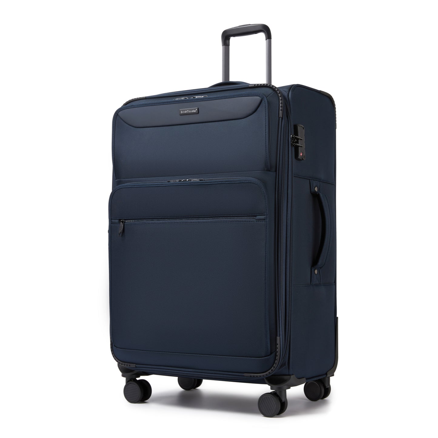 British Traveller KSB2582 Large Luggage in Navy (79.5x49x32.5cm) - Expandable Softshell Suitcase with TSA Lock, Silent Spinner Wheels & Laptop Compartment