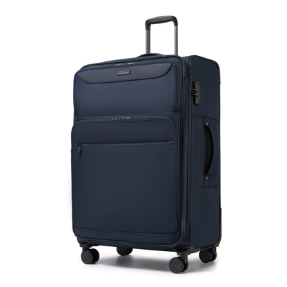 British Traveller KSB2582 Large Luggage in Navy (79.5x49x32.5cm) - Expandable Softshell Suitcase with TSA Lock, Silent Spinner Wheels & Laptop Compartment