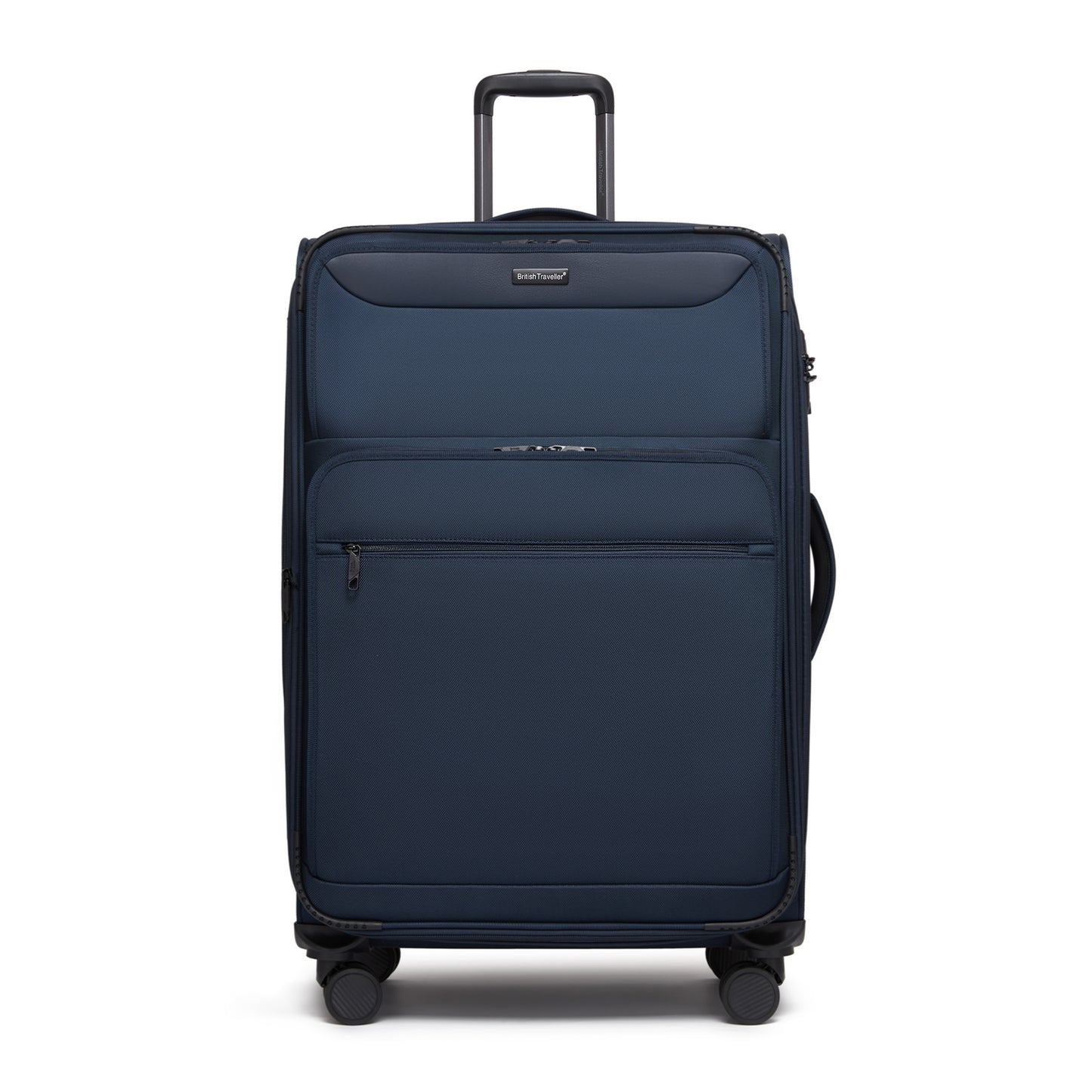 British Traveller KSB2582 Large Luggage in Navy (79.5x49x32.5cm) - Expandable Softshell Suitcase with TSA Lock, Silent Spinner Wheels & Laptop Compartment