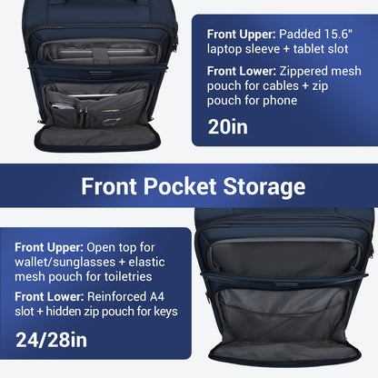 British Traveller KSB2582 3-Piece Luggage Set in Navy - Durable Softshell Suitcase Set with a Laptop Compartment