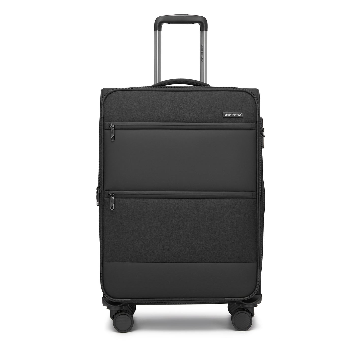 British Traveller KSB2597 Mid-Size Luggage in Black (68.5x44x28.5cm) - Lightweight & Tough Soft-Shell Suitcase with TSA Lock and Expandable Capacity