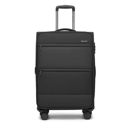 British Traveller KSB2597 Mid-Size Luggage in Black (68.5x44x28.5cm) - Lightweight & Tough Soft-Shell Suitcase with TSA Lock and Expandable Capacity