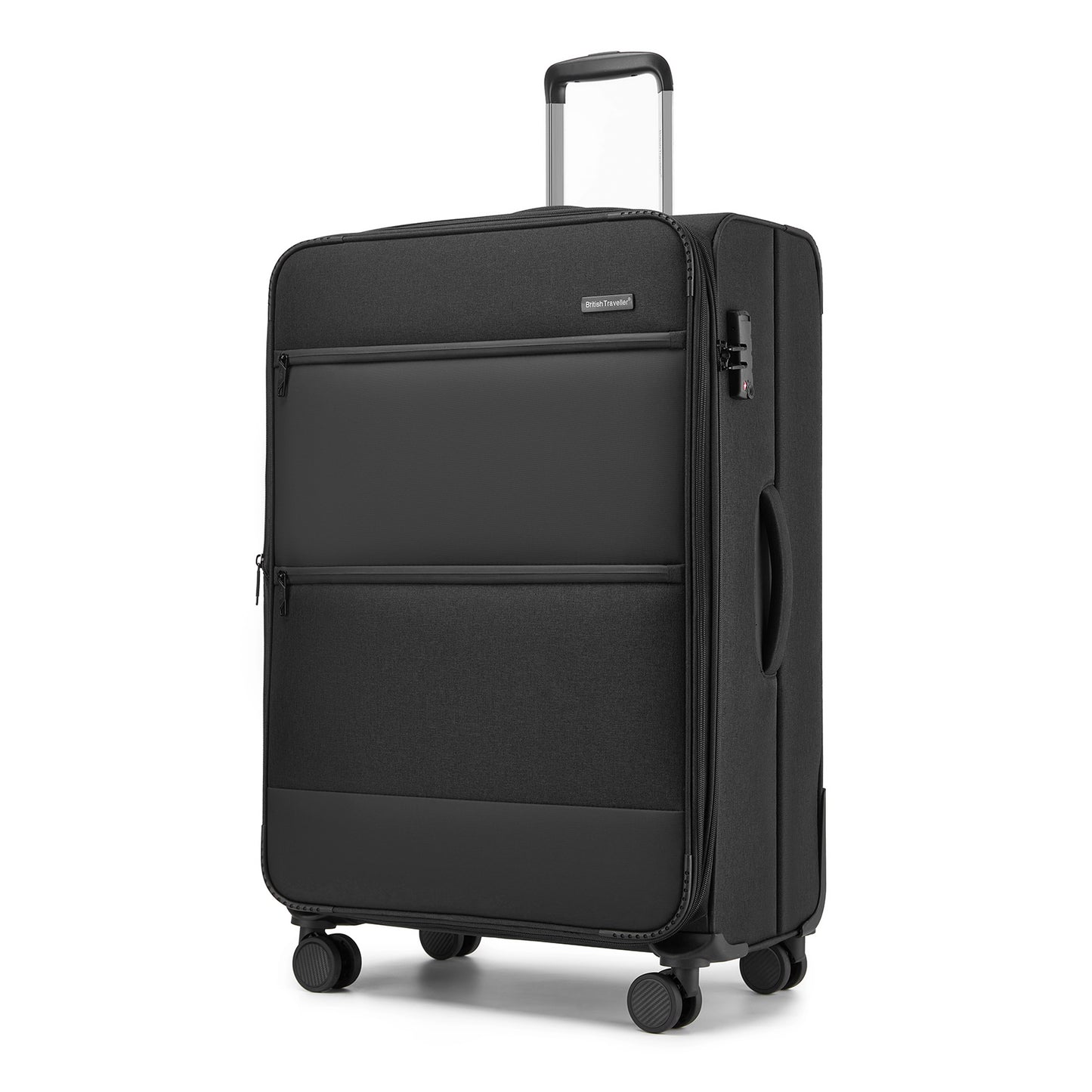 British Traveller KSB2597 Large Luggage in Black (79.5x49x32.5 cm) - Lightweight & Tough Soft-Shell Suitcase with TSA Lock and Expandable Capacity