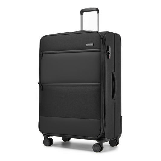 British Traveller KSB2597 Large Luggage in Black (79.5x49x32.5 cm) - Lightweight & Tough Soft-Shell Suitcase with TSA Lock and Expandable Capacity