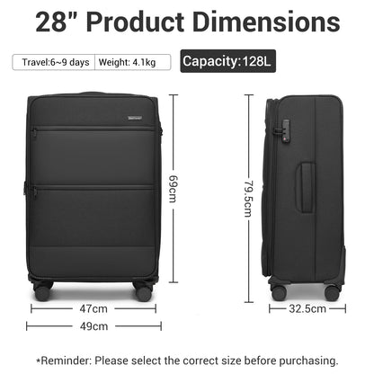 British Traveller KSB2597 Large Luggage in Black (79.5x49x32.5 cm) - Lightweight & Tough Soft-Shell Suitcase with TSA Lock and Expandable Capacity