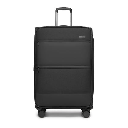 British Traveller KSB2597 3-Piece Luggage Set in Black - Tough Soft-Shell Suitcase with Silent TPE Spinners, TSA Security and Expandable Checked Sizes