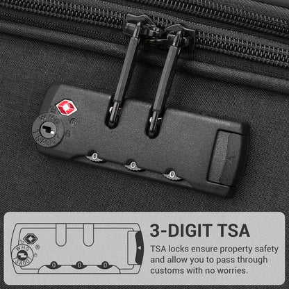 British Traveller KSB2597 Cabin Luggage in Black (57.5x37.5x25.5 cm) - Soft Shell Suitcase with Silent TPE Spinners, TSA Lock and Laptop Compartment