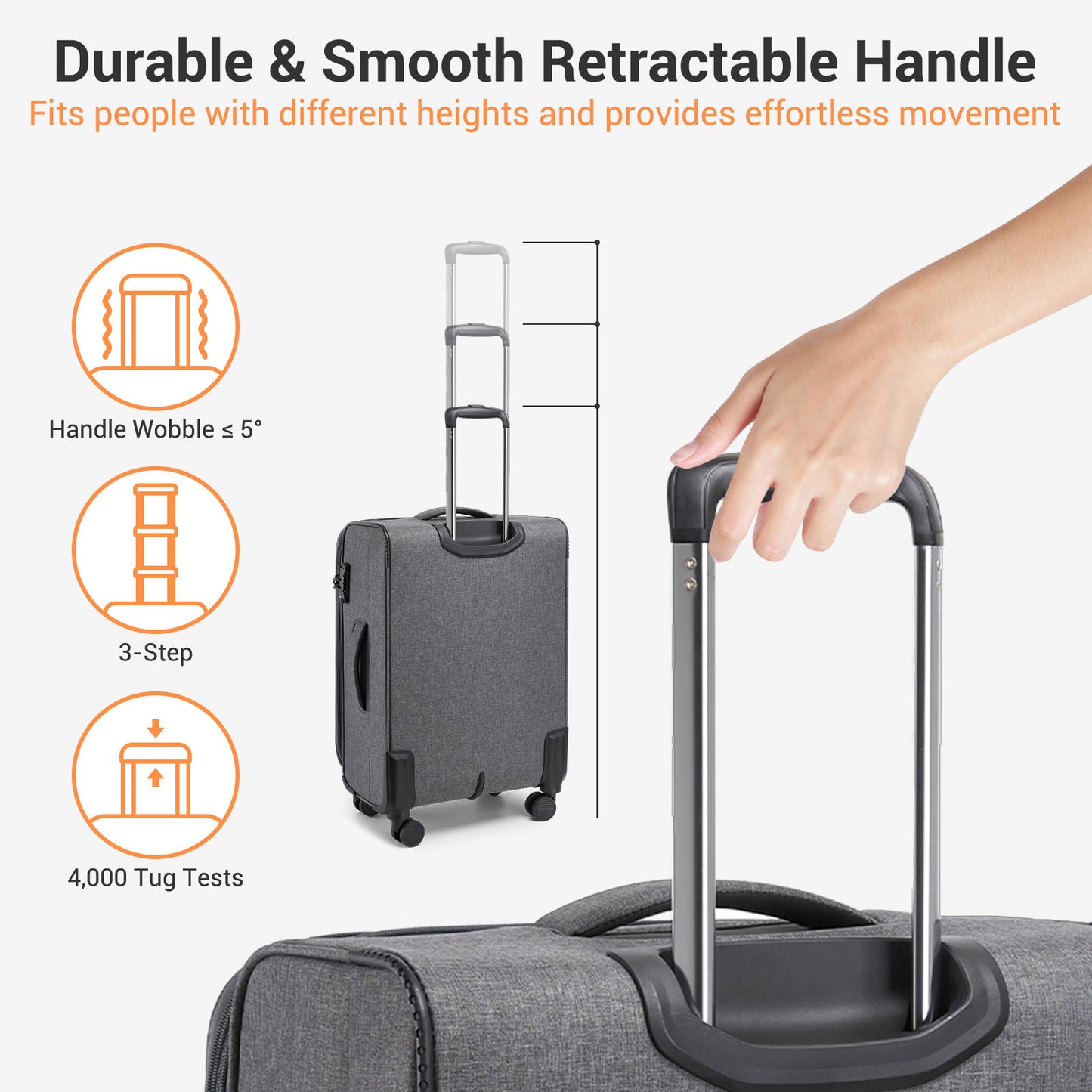 British Traveller KSB2597 Cabin Luggage in Grey (57.5x37.5x25.5 cm) - Soft Shell Suitcase with Silent TPE Spinners, TSA Lock and Laptop Compartment