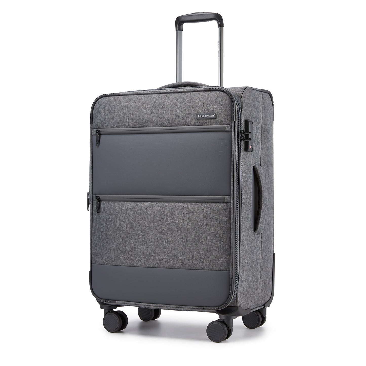 British Traveller KSB2597 Mid-Size Luggage in Grey (68.5x44x28.5cm) - Lightweight & Tough Soft-Shell Suitcase with TSA Lock and Expandable Capacity
