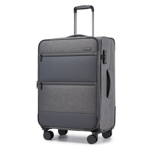British Traveller KSB2597 Mid-Size Luggage in Grey (68.5x44x28.5cm) - Lightweight & Tough Soft-Shell Suitcase with TSA Lock and Expandable Capacity