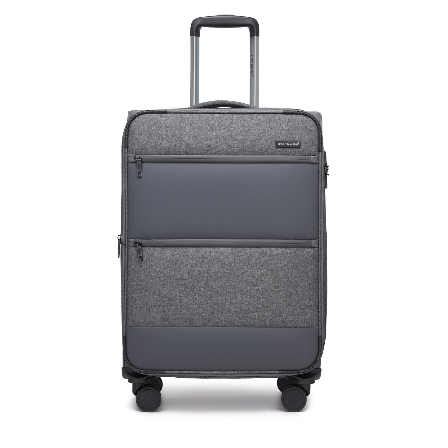 British Traveller KSB2597 Mid-Size Luggage in Grey (68.5x44x28.5cm) - Lightweight & Tough Soft-Shell Suitcase with TSA Lock and Expandable Capacity