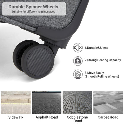 British Traveller KSB2597 3-Piece Luggage Set in Grey - Tough Soft-Shell Suitcase with Silent TPE Spinners, TSA Security and Expandable Checked Sizes