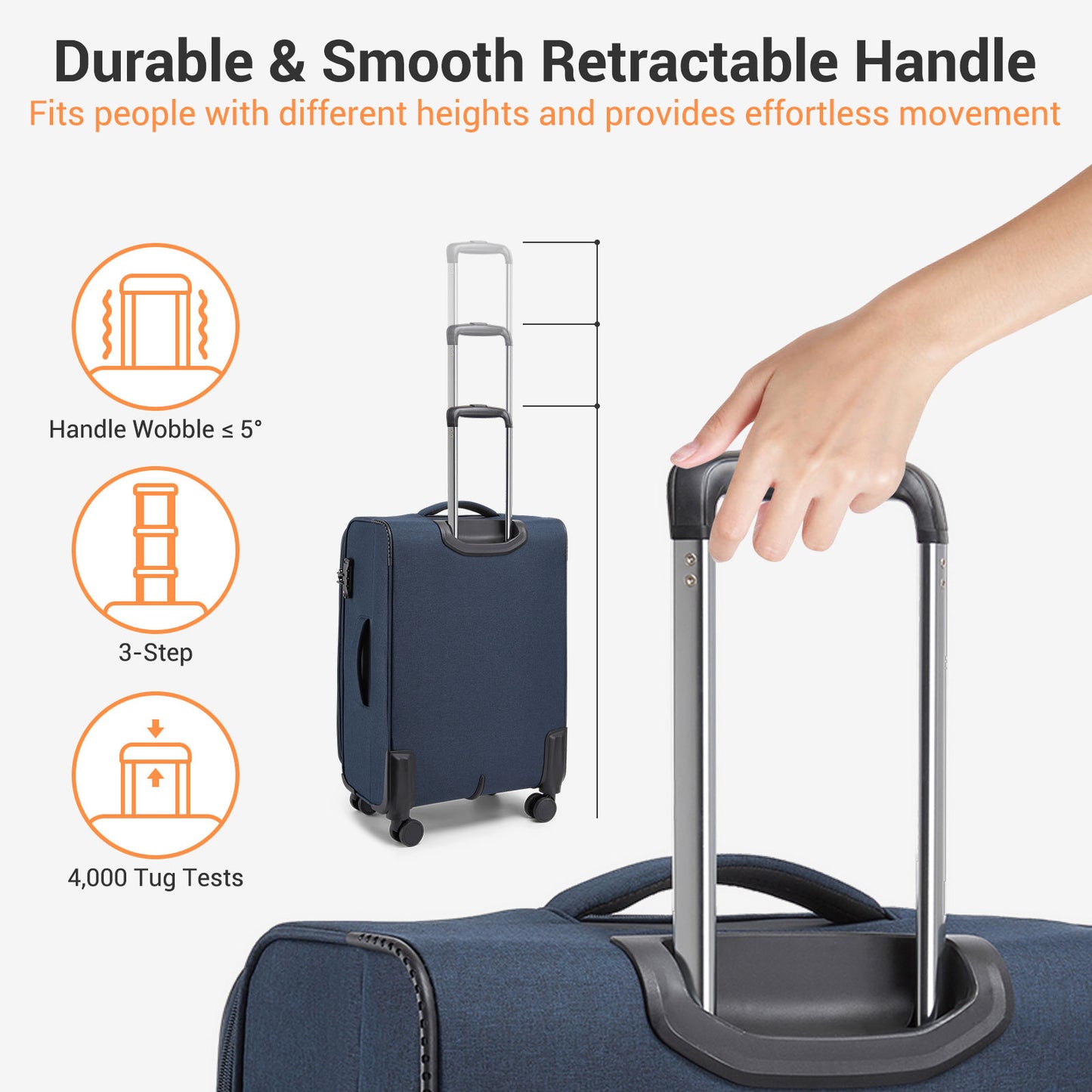 British Traveller KSB2597 Cabin Luggage in Navy (57.5x37.5x25.5 cm) - Soft Shell Suitcase with Silent TPE Spinners, TSA Lock and Laptop Compartment