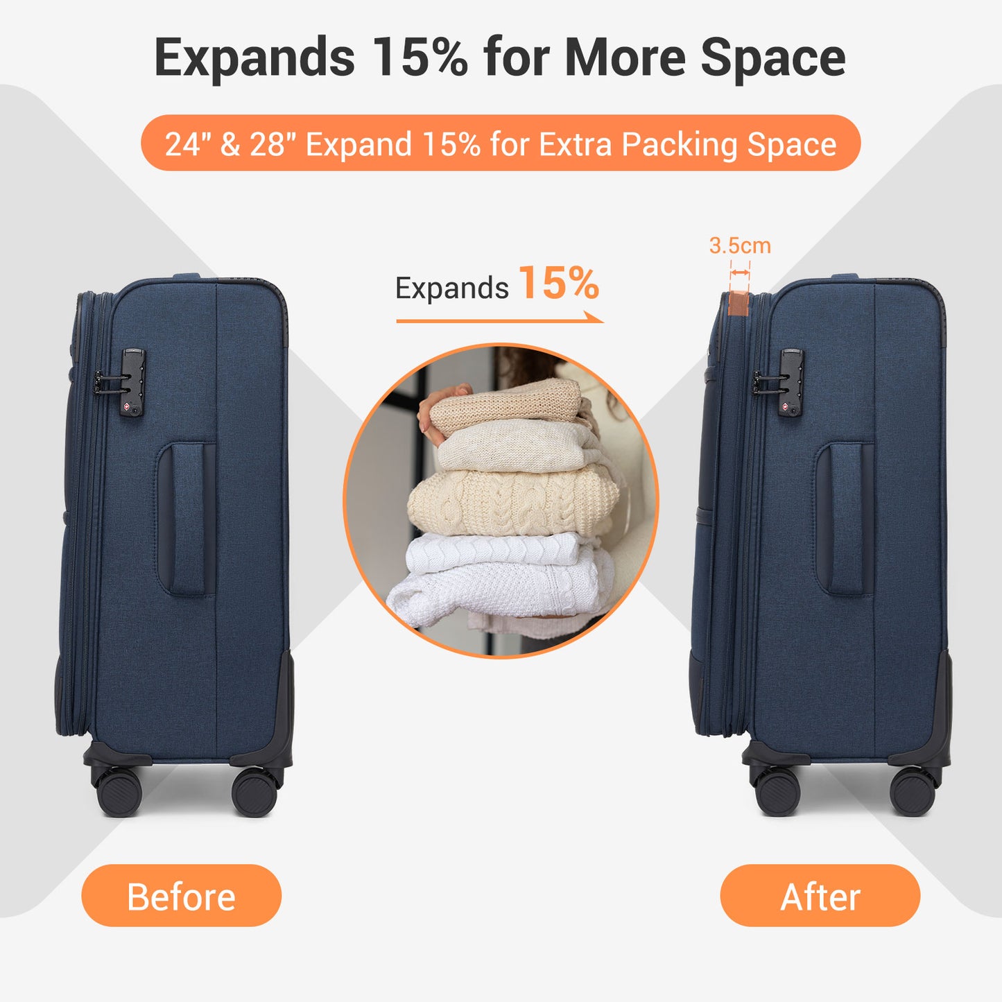 British Traveller KSB2597 Mid-Size Luggage in Navy (68.5x44x28.5 cm) - Lightweight & Tough Soft-Shell Suitcase with TSA Lock and Expandable Capacity