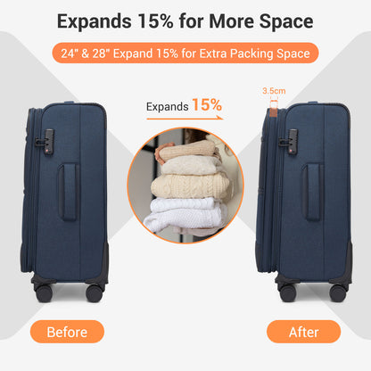 British Traveller KSB2597 Large Luggage in Navy (79.5x49x32.5 cm) - Lightweight & Tough Soft-Shell Suitcase with TSA Lock and Expandable Capacity