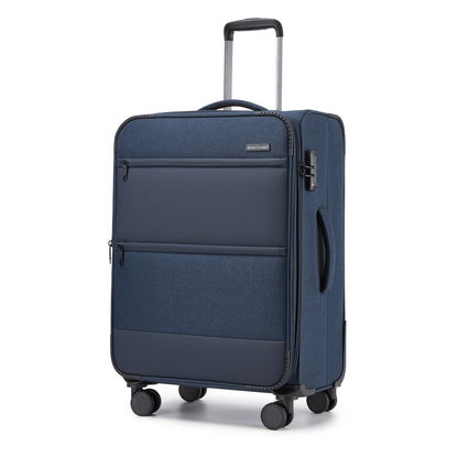 British Traveller KSB2597 Mid-Size Luggage in Navy (68.5x44x28.5 cm) - Lightweight & Tough Soft-Shell Suitcase with TSA Lock and Expandable Capacity