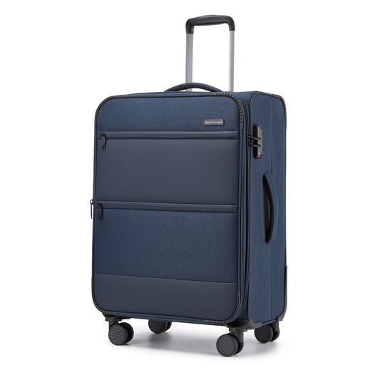 British Traveller KSB2597 Mid-Size Luggage in Navy (68.5x44x28.5 cm) - Lightweight & Tough Soft-Shell Suitcase with TSA Lock and Expandable Capacity