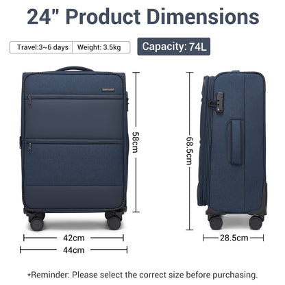 British Traveller KSB2597 Mid-Size Luggage in Navy (68.5x44x28.5 cm) - Lightweight & Tough Soft-Shell Suitcase with TSA Lock and Expandable Capacity