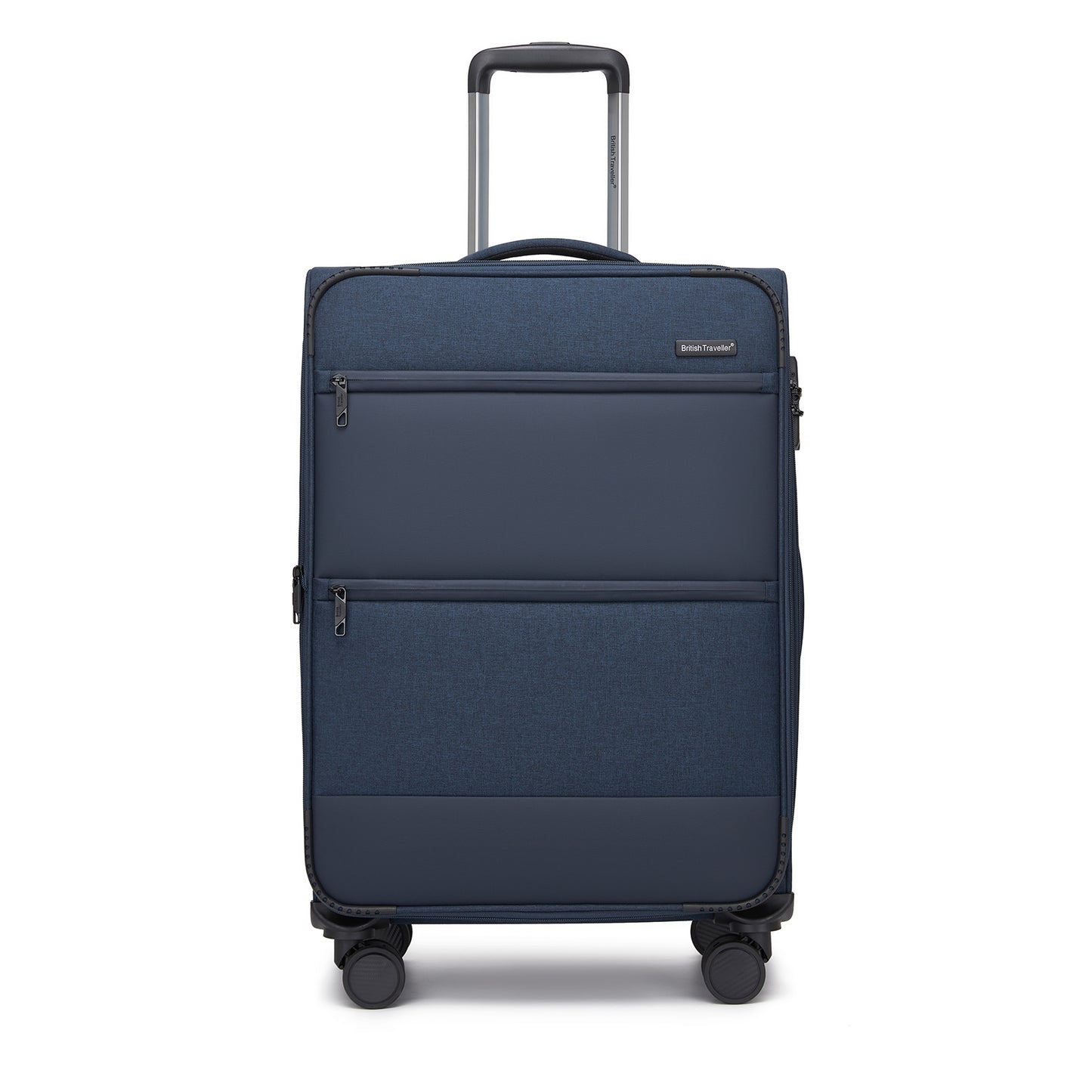British Traveller KSB2597 Mid-Size Luggage in Navy (68.5x44x28.5 cm) - Lightweight & Tough Soft-Shell Suitcase with TSA Lock and Expandable Capacity