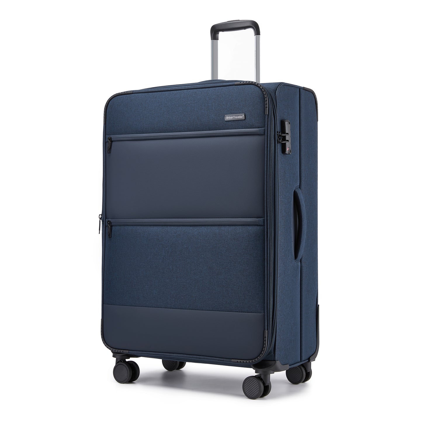 British Traveller KSB2597 Large Luggage in Navy (79.5x49x32.5 cm) - Lightweight & Tough Soft-Shell Suitcase with TSA Lock and Expandable Capacity