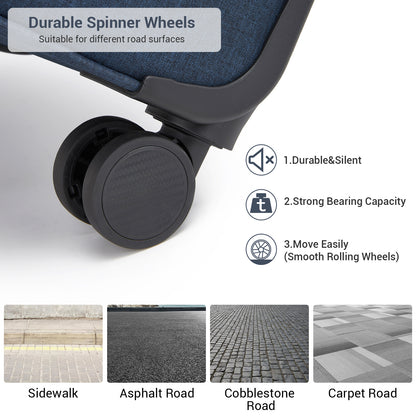 British Traveller KSB2597 3-Piece Luggage Set in Navy - Tough Soft-Shell Suitcase with Silent TPE Spinners, TSA Security and Expandable Checked Sizes