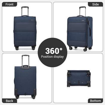 British Traveller KSB2597 Cabin Luggage in Navy (57.5x37.5x25.5 cm) - Soft Shell Suitcase with Silent TPE Spinners, TSA Lock and Laptop Compartment