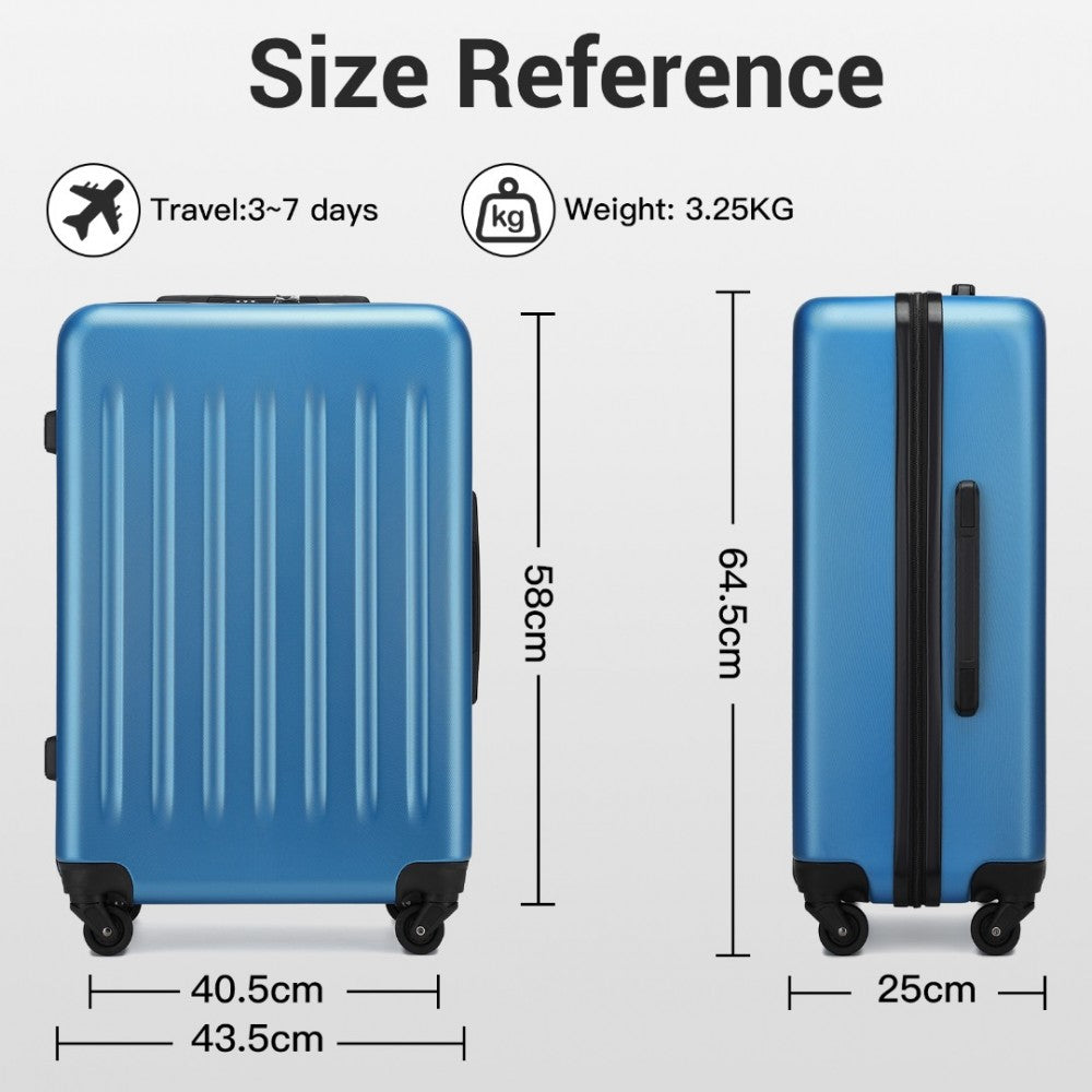 Kono KSK2477 3-Piece Luggage Set in Blue - Expandable ABS Vertical Textured Hard Shell Suitcase with Secure 3-Digit Lock