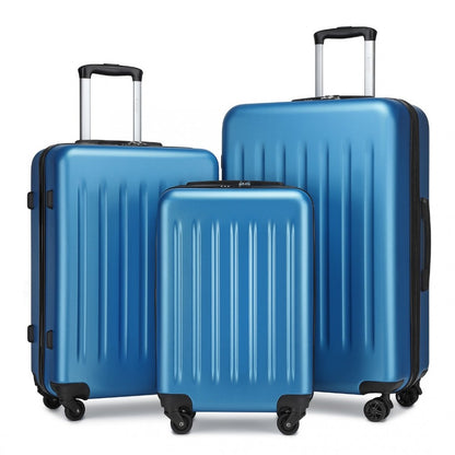 Kono KSK2477 3-Piece Luggage Set in Blue - Expandable ABS Vertical Textured Hard Shell Suitcase with Secure 3-Digit Lock