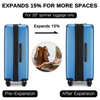 Kono KSK2477 3-Piece Luggage Set in Blue - Expandable ABS Vertical Textured Hard Shell Suitcase with Secure 3-Digit Lock