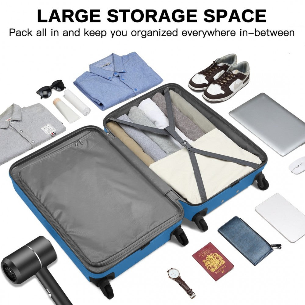 Kono KSK2477 3-Piece Luggage Set in Blue - Expandable ABS Vertical Textured Hard Shell Suitcase with Secure 3-Digit Lock