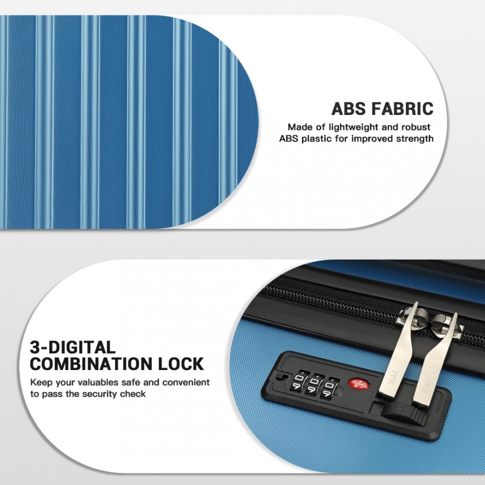 Kono KSK2477 3-Piece Luggage Set in Blue - Expandable ABS Vertical Textured Hard Shell Suitcase with Secure 3-Digit Lock