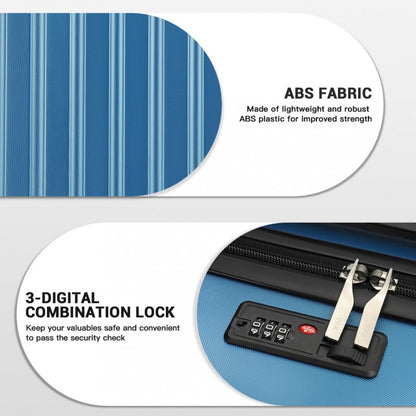 Kono KSK2477 3-Piece Luggage Set in Blue - Expandable ABS Vertical Textured Hard Shell Suitcase with Secure 3-Digit Lock